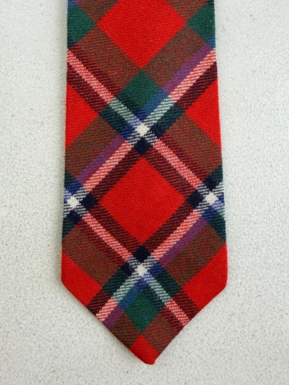 Vintage Red Tartan Plaid Twill Wool Tie 1960s Necktie Preppy Classic Menswear